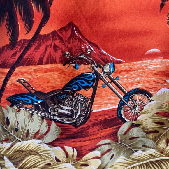 VTG Pacific Legend Hawaiian Shirt Men's XL Orange Motorcycle Palm Made in Hawaii - Picture 7 of 7